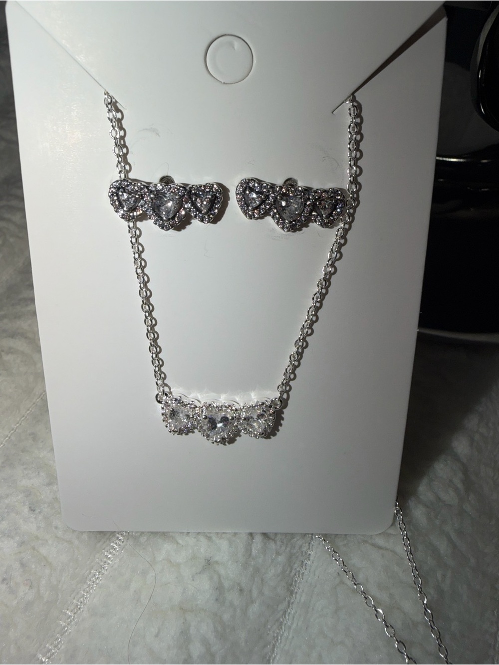 Silver Crystal Heart Necklace and Earrings Set 925